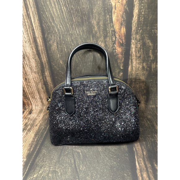 Kate Spade Laurel Way Black Glitter Mini Reiley Satchel 001 Black - Picture 2 of 9